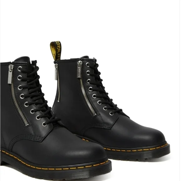 DR.MARTENS ZIP NAPPA 1460 BLACK Combat Moto boots, US Mens 4,US Women's 5 - Picture 2 of 12